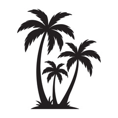 Silhouetted trio of tropical palm trees evokes a serene beach paradise escape silhouette