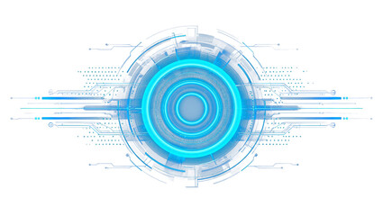 Blue Glowing Futuristic HUD Element, Circle Shape, Technology Style on Transparent Background
