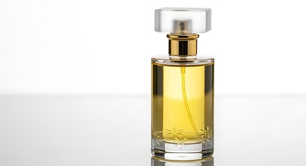 Elegant Perfume Bottle with Gold Accents and Starburst Etching on Glass