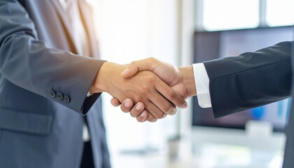 Two business professionals shaking hands, sealing a deal and fostering collaboration