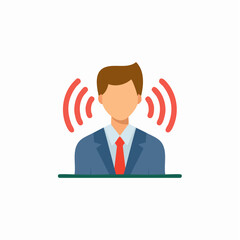 Listening Businessman Flat Icon with Waves Showing Awareness or Attention