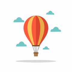 Fototapeta premium Vibrant hot air balloon with basket floats serenely among cartoonish clouds