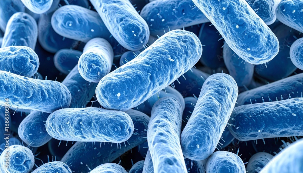 Poster a close-up macro shot of microscopic bacteria in a detailed pattern