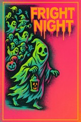 Obraz premium Halloween ghost parade poster with copy space. Perfect for party flyers, haunted attractions, seasonal promotions and spooky event marketing 