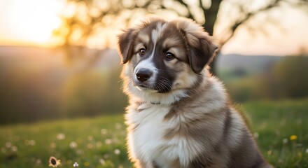 Fluffy Puppy Sunset Meadow.