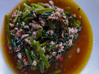 Stir Fried Morning Glory Pork