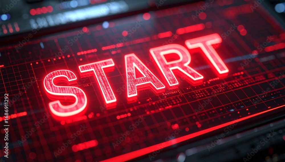 Poster illuminated start button on a digital interface