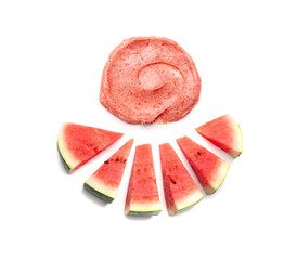 Red watermelon body scrub texture smear isolated