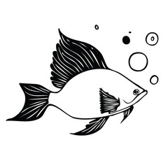 Fish Vector Illustration. Silhouette Black Isolated Aquatic Animal Graphic