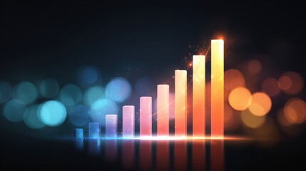 Glowing business growth background abstract bar chart financial success colorful graph futuristic digital upward trend bokeh night vibrant