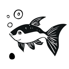 Fish Vector Illustration. Silhouette Black Isolated Aquatic Animal Graphic