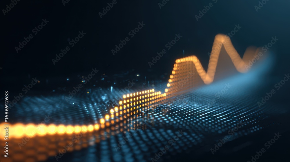 Poster futuristic glowing chart abstract digital graph upward motion data visualization technology finance 