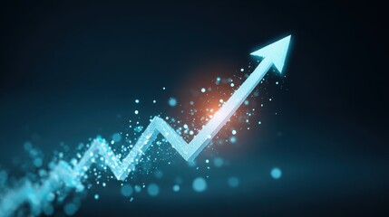 Glowing upward chart abstract arrow digital growth futuristic blue background financial success business increase technology data visualization optimism