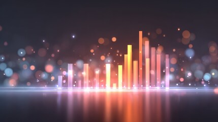Abstract holographic business graph rising, glowing bar chart, futuristic data visualization, orange and blue bokeh, financial growth, modern technology, digital background