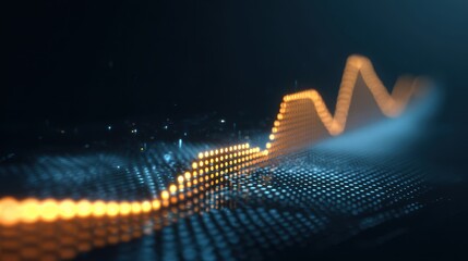 Futuristic glowing chart abstract digital graph upward motion data visualization technology finance blue and orange color cyber style modern dynamic energetic