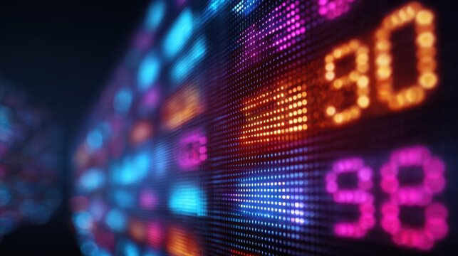Futuristic digital finance data board glowing abstract stock market numbers vibrant neon light technology investment economy business modern dynamic energetic
