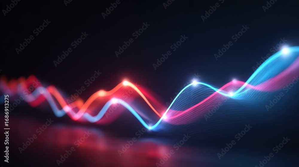 Poster abstract glowing wave blue and red light futuristic data visualization digital technology energy flo