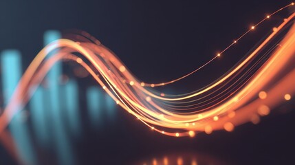 Abstract glowing orange wave data visualization futuristic finance concept digital technology dynamic light trail modern background innovation energy motion blurred bar chart