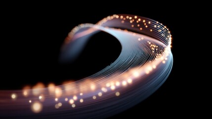 Abstract fiber optic cable glowing light trail technology data transfer high speed internet digital communication futuristic network curve black background