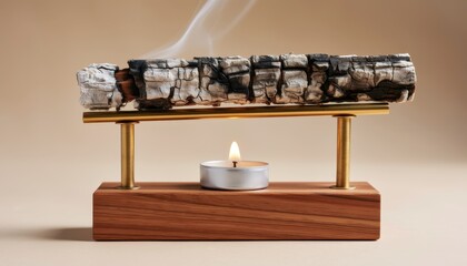 Aromatic incense and candle display minimalist home decor elegant setting modern aesthetic close-up view relaxation concept