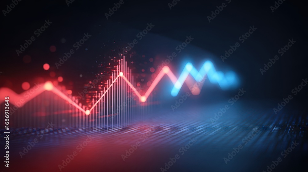 Poster futuristic finance dashboard digital graph glowing red and blue line abstract data visualization tec