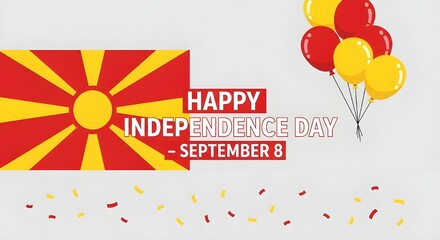Happy independence day of north macedonia with flag and balloons