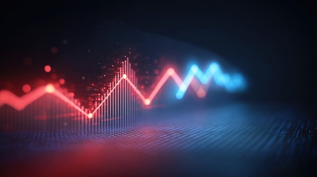 Futuristic finance dashboard digital graph glowing red and blue line abstract data visualization technology investment analytics modern dynamic innovation - Powered by Adobe