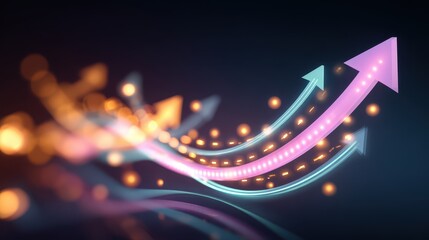 Glowing financial data stream rising arrow abstract background digital growth futuristic upward trend success business technology vibrant color dynamic movement