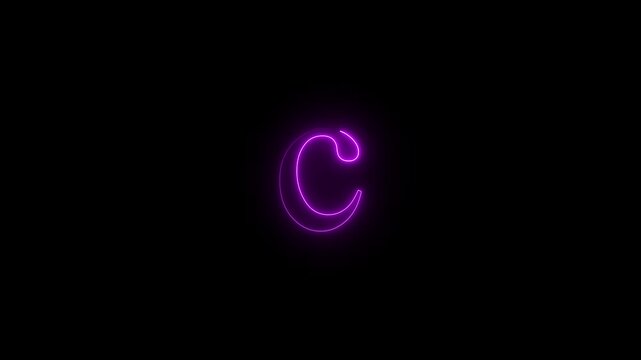 Animated neon letter C Glowing neon capital letter sign icon , C ,text icon animation by glowing neon.