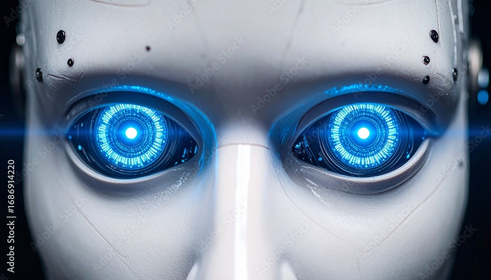 Aufkleber a close-up view of a robot with glowing blue eyes, showcasing the future of technology and artificia