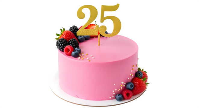 Birthday cake with number topper in glitter, isolated on white background