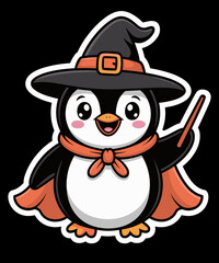Funny Penguin in Witch Costume for Halloween