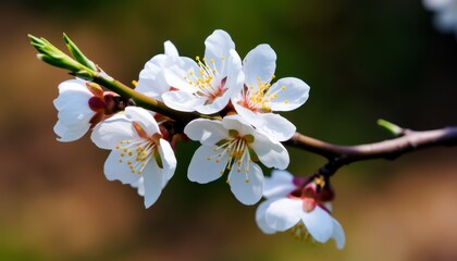 Fototapeta premium Blooming cherry blossoms in nature's beauty close-up photography vibrant green background