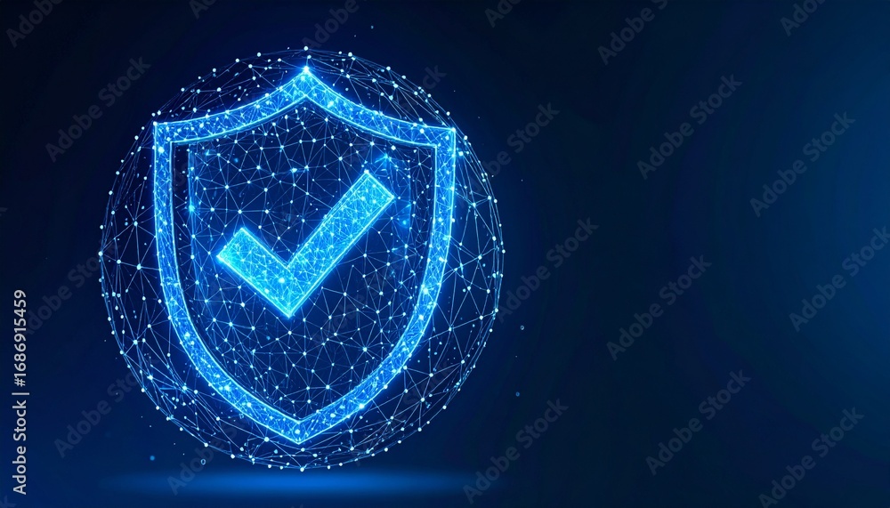 Aufkleber a digital shield with a check mark, representing cybersecurity. the shield symbolizes protection and