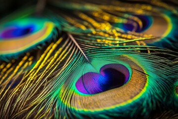 Fototapeta premium Close-up of Vibrant Peacock Feathers Displaying Iridescent Colors