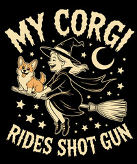 Retro My Corgi Witch Funny Halloween Costume