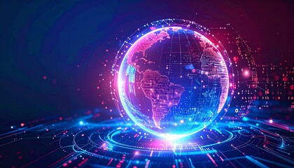 Obraz premium Digital globe showcasing interconnected data and technological advancements