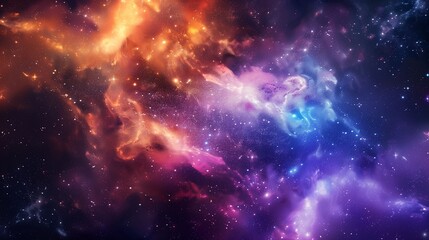 Naklejka premium Deep space starfield, colorful nebula clouds, glowing stars, high-resolution astronomy background.
