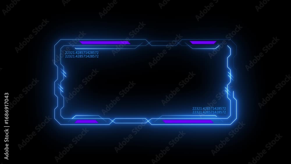 Poster glowing neon technology hud animation with number, futuristic display, hologram button. neon blue fr