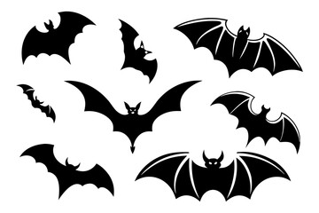 Scary Bat Silhouette Set – Halloween Flying Bats Vector Clipart for Decor and Crafts