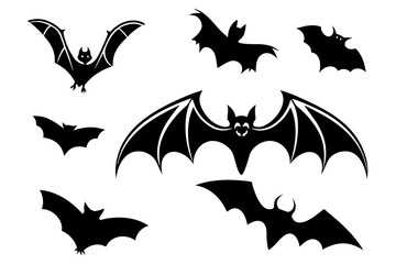 Fototapeta premium Scary Bat Silhouette Set – Halloween Flying Bats Vector Clipart for Decor and Crafts