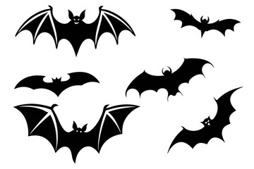 Naklejka premium Scary Bat Silhouette Set – Halloween Flying Bats Vector Clipart for Decor and Crafts
