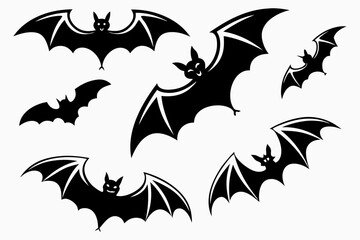 Scary Bat Silhouette Set &ndash; Halloween Flying Bats Vector Clipart for Decor and Crafts