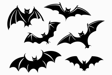 Scary Bat Silhouette Set – Halloween Flying Bats Vector Clipart for Decor and Crafts