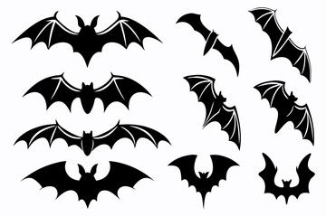 Fototapeta premium Bat Silhouette Set – Flying Bats Vector Clipart for Halloween Decor and Crafts