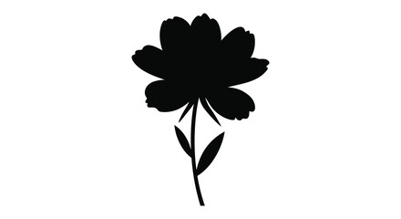 a black silhouette of a flower with leaves and stem