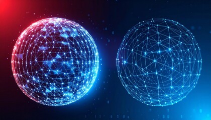 Obraz premium Abstract digital spheres showcasing a connection of dots and lines