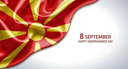 Macedonian flag waving with independence day celebration text