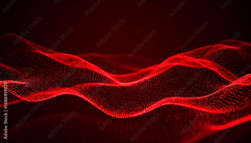 Poster abstract digital wave in red. this mesmerizing image features flowing digital particles. the undulat