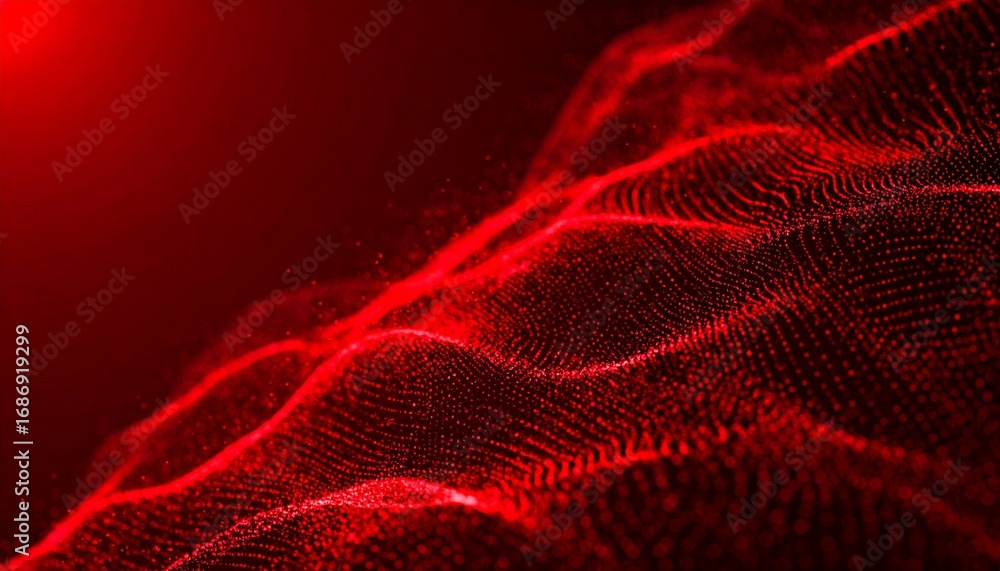 Poster abstract 3d wave pattern in a vibrant red color, with a focus on the wave and a blurred background. 
